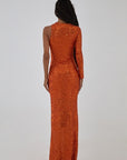 Abito Monospalla Lungo con Paillettes- SALVADORA- ARANCIO